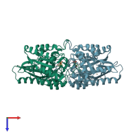 PDB entry 1rzm coloured by chain, top view.