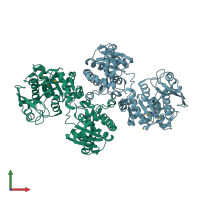 PDB entry 1rzv coloured by chain, front view.