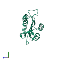 PDB entry 1rzw coloured by chain, side view.