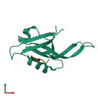 PDB entry 1rzx coloured by chain, front view.