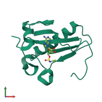 PDB entry 1rzy coloured by chain, front view.