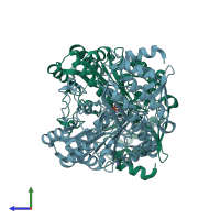 PDB entry 1s06 coloured by chain, side view.