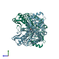 PDB entry 1s08 coloured by chain, side view.