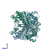 PDB entry 1s09 coloured by chain, side view.