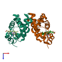 PDB entry 1s0h coloured by chain, top view.