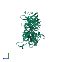 PDB entry 1s0u coloured by chain, side view.