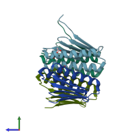 PDB entry 1s12 coloured by chain, side view.