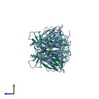 PDB entry 1s18 coloured by chain, side view.