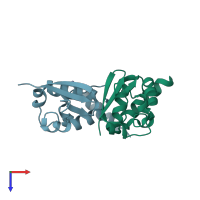 PDB entry 1s1g coloured by chain, top view.