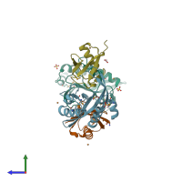 PDB entry 1s1q coloured by chain, side view.
