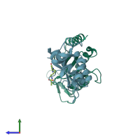PDB entry 1s1s coloured by chain, side view.