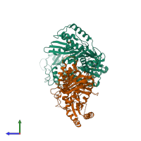 PDB entry 1s1v coloured by chain, side view.