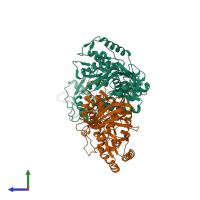 PDB entry 1s1w coloured by chain, side view.