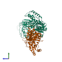 PDB entry 1s1x coloured by chain, side view.