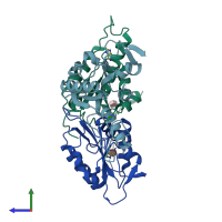 PDB entry 1s2d coloured by chain, side view.