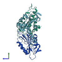PDB entry 1s2i coloured by chain, side view.