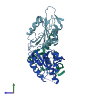 PDB entry 1s2l coloured by chain, side view.