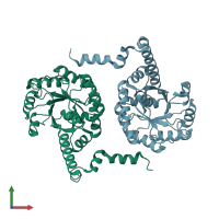 PDB entry 1s2t coloured by chain, front view.