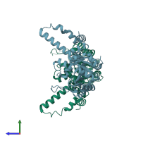 PDB entry 1s2t coloured by chain, side view.