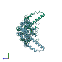 PDB entry 1s2u coloured by chain, side view.