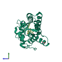 PDB entry 1s36 coloured by chain, side view.