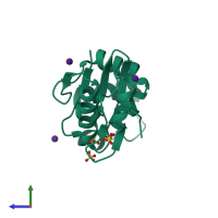 PDB entry 1s3c coloured by chain, side view.