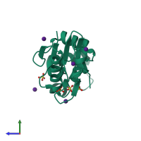 PDB entry 1s3d coloured by chain, side view.