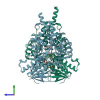 PDB entry 1s3e coloured by chain, side view.