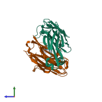 PDB entry 1s3k coloured by chain, side view.