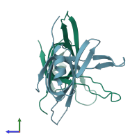 PDB entry 1s3o coloured by chain, side view.