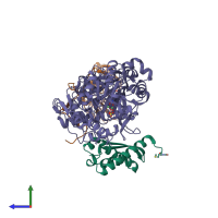 PDB entry 1s3t coloured by chain, side view.