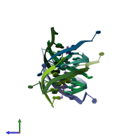 PDB entry 1s47 coloured by chain, side view.