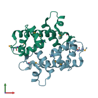 PDB entry 1s4k coloured by chain, front view.