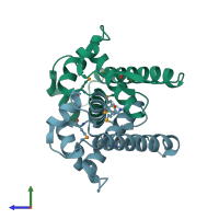 PDB entry 1s4k coloured by chain, side view.