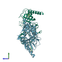 PDB entry 1s4m coloured by chain, side view.