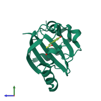 PDB entry 1s4r coloured by chain, side view.