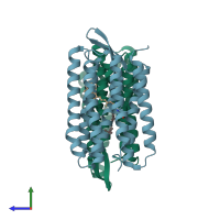 PDB entry 1s51 coloured by chain, side view.