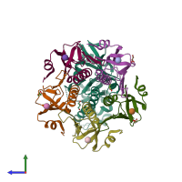 PDB entry 1s5d coloured by chain, side view.