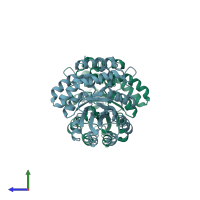PDB entry 1s5v coloured by chain, side view.