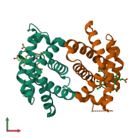 PDB entry 1s5x coloured by chain, front view.