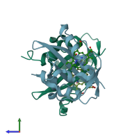 PDB entry 1s67 coloured by chain, side view.