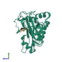 PDB entry 1s68 coloured by chain, side view.