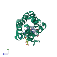 PDB entry 1s69 coloured by chain, side view.