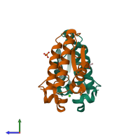 PDB entry 1s6b coloured by chain, side view.