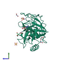 PDB entry 1s6f coloured by chain, side view.