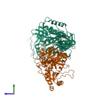 PDB entry 1s6p coloured by chain, side view.