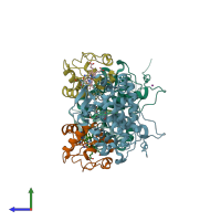 PDB entry 1s6v coloured by chain, side view.