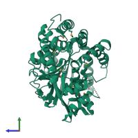 PDB entry 1s6y coloured by chain, side view.