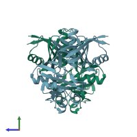 PDB entry 1s7j coloured by chain, side view.