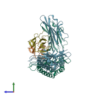 PDB entry 1s7t coloured by chain, side view.